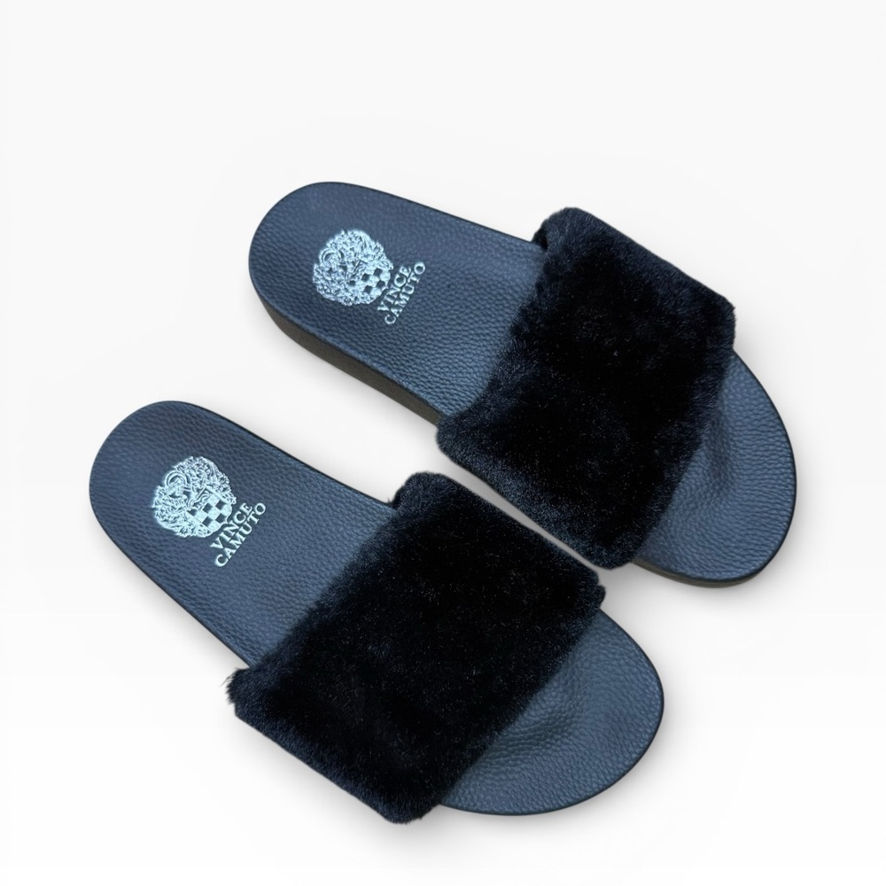 Vince Camuto Black Furry Slides - Women’s Sandals - EU Size 40 - US Size 9 M EUC